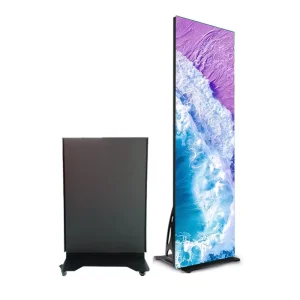 LED Full Color Poster Display Screen Digital Advertising P1.86 Movable Foldable Floor Standing Video Wall 800cd Brightness