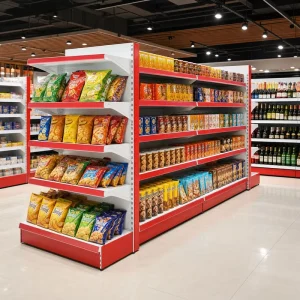 LED Lighting Gondola Shelving Commercial Glass Metal Display Rack for Boutique Stores