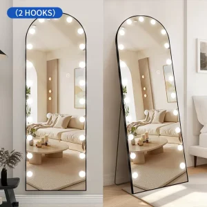 LED Modern Design 40x160cm Touch Switch Floor Standing Full Length Mirror Bulbs Dimmable Glass Bedroom Bulk