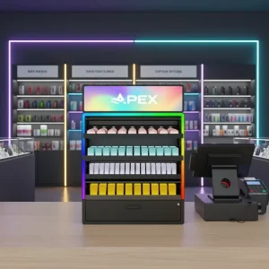LED Tobacco Display with Push Feed System Checkout Cigarette Display Rack Smokeless Tobacco Display Cabinet