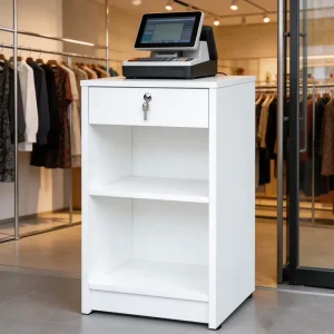 Laminated Board Supermarket Cashier Table Checkout Counter Freestanding Retail Display Case Durable Eco Friendly Modern Design