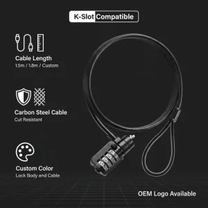 Laptop Cable Lock Anti Theft Password Resettable Combination Lock Carbon Steel Cut Resistant Zinc Plated OEM Custom Color Logo