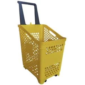 Large Capacity 85L Supermarket Plastic Shopping Basket Trolley Cart With Wheels