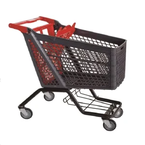Large Capacity Plastic Four Wheels Metal Zinc Base Shopping Trolley Cart