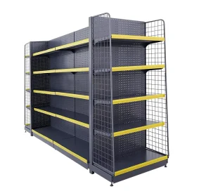 Large Metallic Double Sided Supermarket Shelves with Perforated Boards Grocery Store Snack Shelves Supermarket Rack