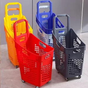 Large Stackable Shopping Cart Grocery Store Utility Cart Rolling Basket Laundry Trolley Easy Folding 4 Wheel 25 35KG Load