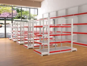 Large Supermarket Shelving Units with Mesh Back Panels Adjustable for Snacks and Daily Necessities