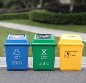 Large Thick Plastic Standing Trash Can Eco Friendly Rolling Cover Household & Outdoor Use Office Dormitory Hotel