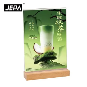 Letter Size A4 A5 A6 Acrylic Sign Holder with Wooden Base for Warehousing and Supermarket Supplies