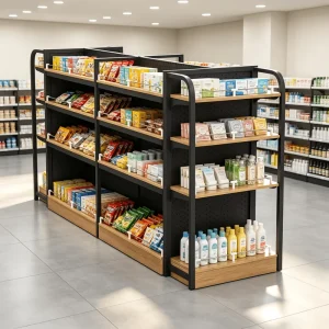 Light Duty Double Sided Gondola Shelving System Metal Supermarket Display Rack for Grocery Store
