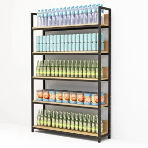 Light Duty Double Sided Multi Tiered 4 5 Shelves Black Metal Frame Grocery Shop Gondola Shelving Layer Rack