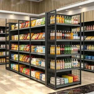 Light Duty Double Sided Supermarket Gondola Shelving Metal Retail Display Rack Adjustable Customizable for Store Fixtures
