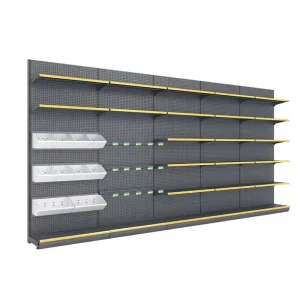 Light Duty L Shape Supermarket Display Stand Solid Shelves Freestanding Metallic Rack for Supermarkets