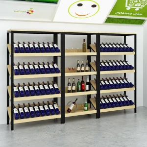 Light Duty Metal Gondola Shelving System 5 Layer Perforated Adjustable Back Freestanding Supermarket Display Racks Wine Shelves