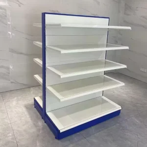 Light Duty Metallic Double-Sided 6-Shelf Knocked-Down Freestanding Gondola Supermarket Rack Steel Shelves Customizable