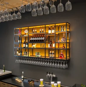 Light Luxury Iron Wine Display Rack Industrial Wall Mount Shelf for Bar Decoration