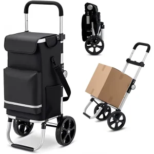 Lightweight Shopping Cart Foldable Grocery Trolley for Supermarket and Teachers Rolling Utility Crate with Insulated Cooler
