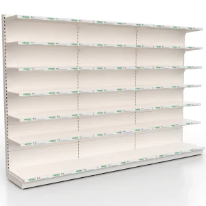 Low MOQ Heavy Duty Iron Metal Double Sided Supermarket Shelves Gondola Racks For Convenience Stores Snack Shops Customizable