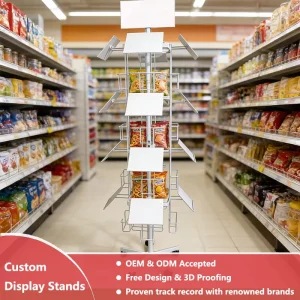 Low Price Mobile Rotating Metal Powder Coated Display Rack 16 Shelves Modern Design for Retail Stores
