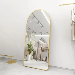 Luxurious Arched Full Length Floor Mirror Custom Golden Black Frame Espejo Tempered Glass for Bedroom Living