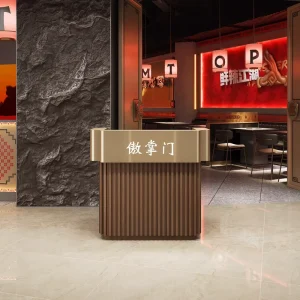 Luxury Metal Reception Cashier Counter for Restaurants Hotels Commercial Spaces Eco Friendly Heavy Duty Customizable Dimensions