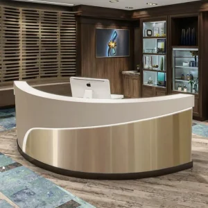 Luxury Small Curved Counter Design Reception Desk Barber Shop Reception Desk With LED Light