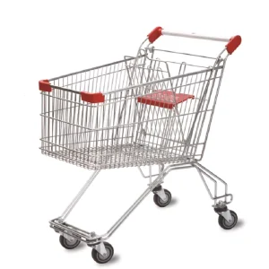 M Type Medium 80L Double Wire Bottom Frame Four Wheel Shopping Trolley For Supermarket