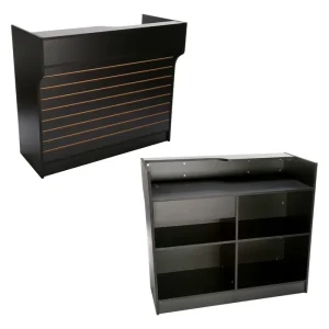MDF Checkout Counter with Front Slatwall Panel LED Optional Retail Smoke Shop Reception Display Cash Desk
