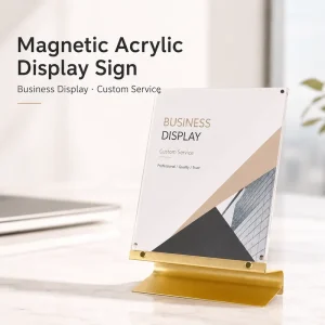 Magnetic Double Layer Acrylic Display Stand Gold Base Sign Holder for Office Retail Business Use Acrylic Sign
