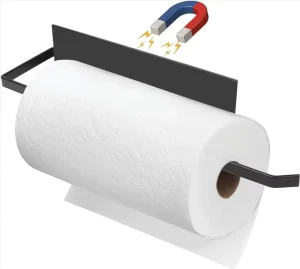 Magnetic Metal Carbon Steel Punch Free Wall Mounted Fridge Paper Towel & Toilet Paper Roll Holder for Kitchen Storage