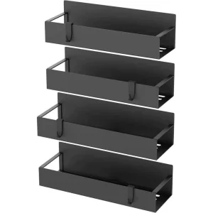 Magnetic Suction Refrigerator Side Storage Rack Wall Mounted Black Metal No Drill Rustproof Organizer