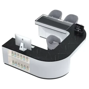 Mall Cosmetics Wood Counter Showcase Design Marble U Shape Retail Store Cashier Counter with Display