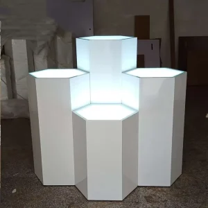 Manufacturer Custom White Lighted Pedestal Stand Exhibition Display Cabinet
