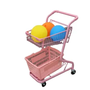Manufacturer Pink Metal 2 tier Shopping Trolley Cart with Plastic Basket for Supermarket and Stores