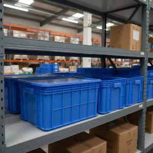 Manufacturer Supply Rackable Nestable Plastic Containers Tote Reinforced Base Rim 4 Way Forklift Entry Stackable Eco Friendly