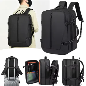 Men’s Expandable Large Capacity Business Travel Laptop Backpack with Dual Charging Ports and Dry Wet Separation Compartment