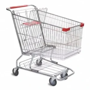 Mesh Structure Durable Steel Supermarket Shopping Trolley Cart with PU Surface Handling