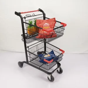 Metal Black Three Baskets 80L Supermarket Shopping Trolley