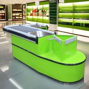 Metal Convenience Store Cash Table Furniture Dimension Design Grocery Cashier Checkout Counter for Shop With Conveyor Belt
