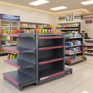 Metal Gondola Shelf Heavy Duty Solid Shelf Single Sided Adjustable Dimensions Epoxy Powder Coating Supermarket Rack Supermarket