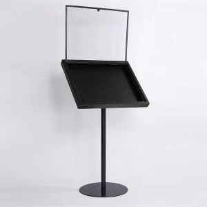 Metal Menu Display Case Stand with Open Cover Floor Standing Card Sign Display Holder