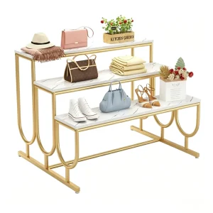 Metal Multi Tier Step Island Display Table Waterfall Display Stand for Clothing Shoe Handbag Retail Store