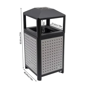 Metal Outdoor Waste Container Removable Inner Bucket Ventilated Sturdy Dust Bin for Office