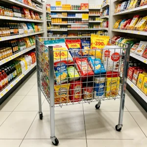 Metal Storage Bin Rolling Wire Mesh Shelf with Wheels Supermarket Toy Storage Basket Display Stand