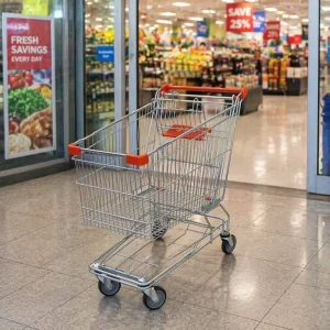 Metal Supermarket Shopping Trolley Cart with Easy Maneuverability Wheels