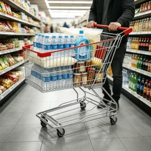 Metal Wire Shopping Cart Supermarket Grocery Trolley 150L Red Handle Nestable Galvanized Steel