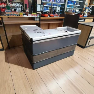 Metallic Cashier Desk Solid Shelf Simple Style for Convenience Store Supermarket Checkout Counter Quick Installation
