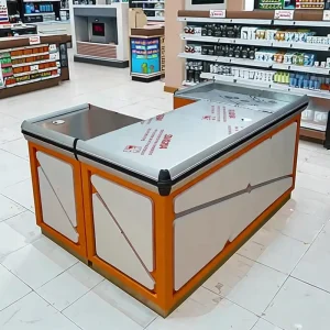 Metallic Cashier Desk Solid Shelf Simple Style for Convenience Store Supermarket Checkout Counter Quick Installation