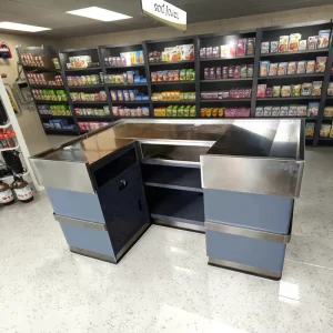 Metallic Heavy Duty Cashier Desk Solid Shelf Simple Style Convenience Store Supermarket Checkout Counter Quick Installation
