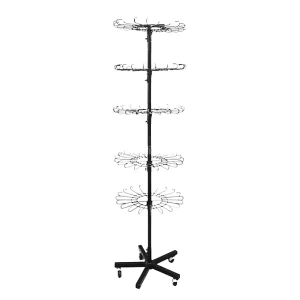 Metallic Light Duty Round Epoxy Powder Coated 70cm Height Rotating Layer Display Stand with Three Layers Wire Hooks